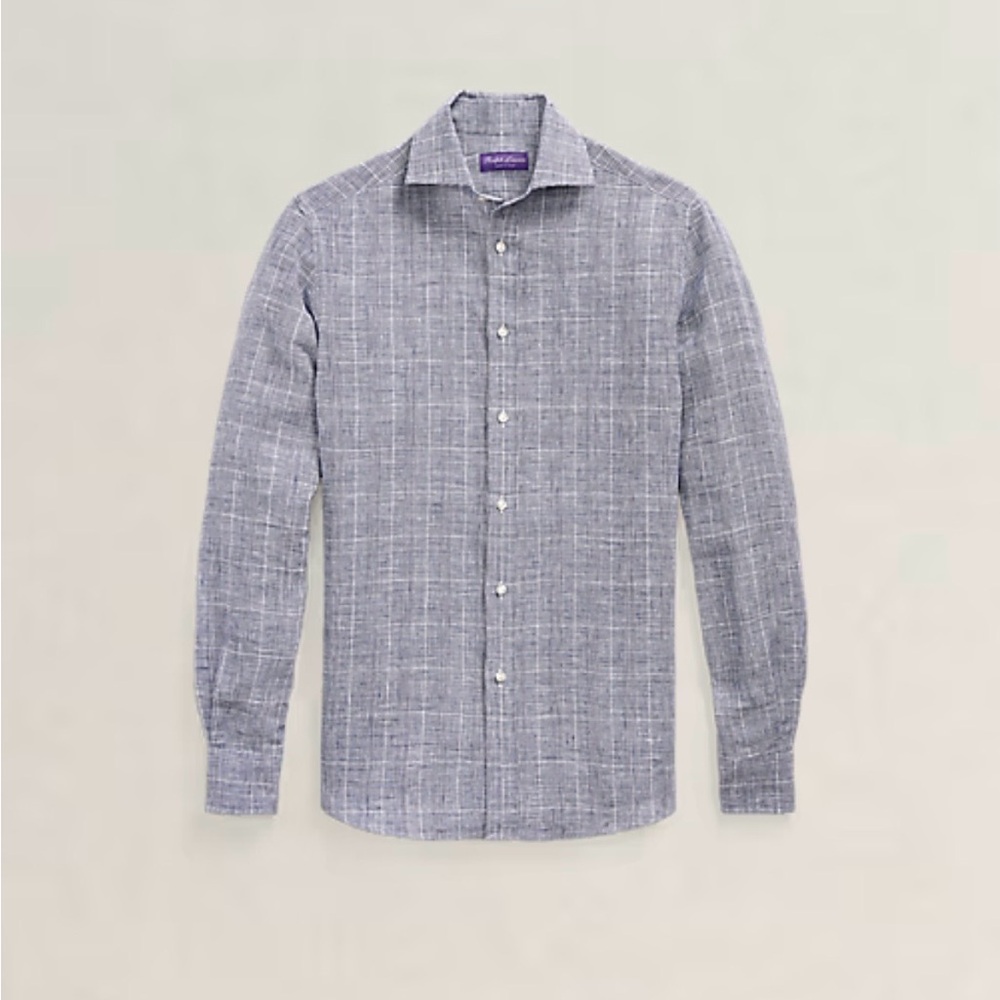Ralph Lauren Men’s Glen Plaid Linen Shirt - Purple Label